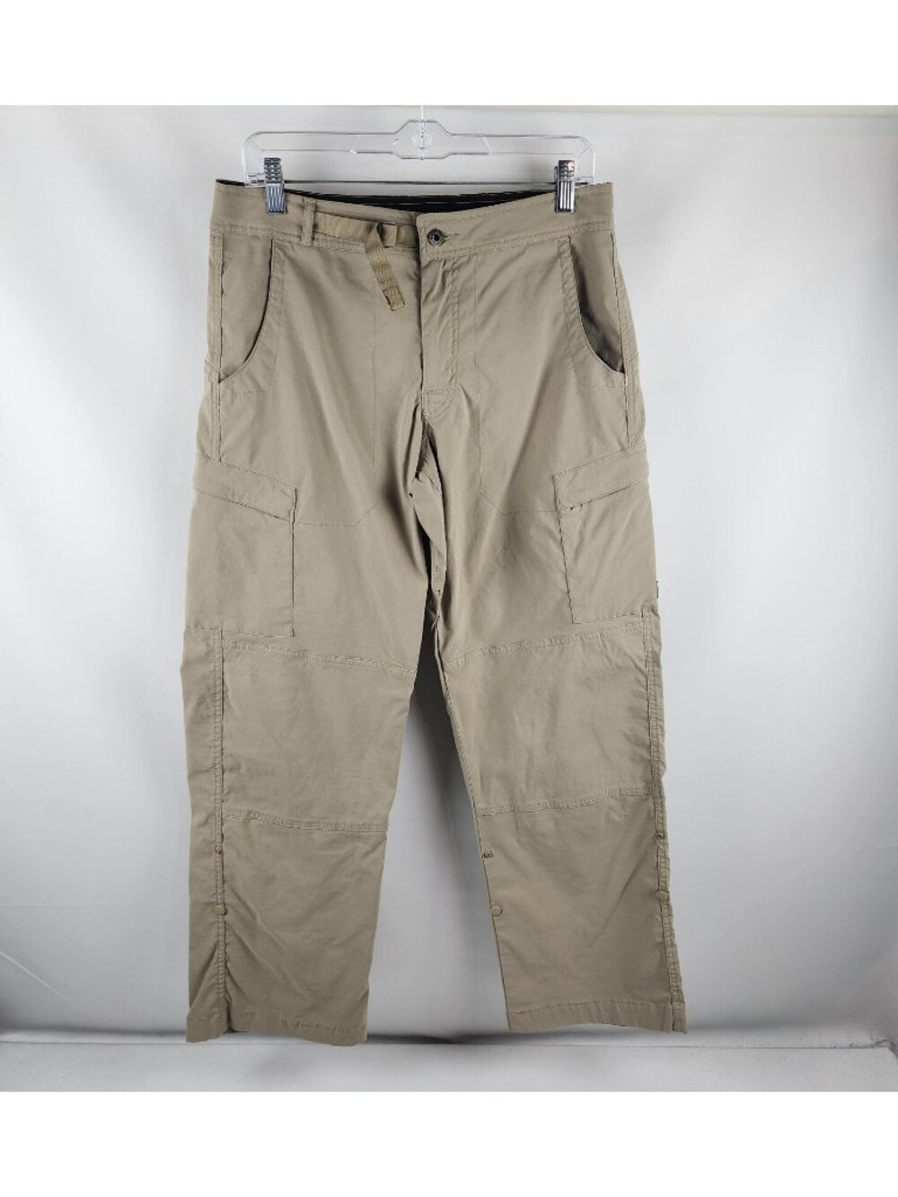 Prana Breathe Cargo Pants Mens Medium Tan Belted Nylon Stretch Hiking (32x29)